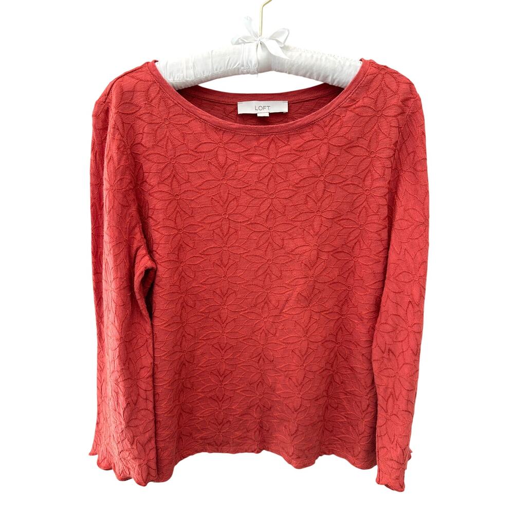 LOFT Rust Orange Embroidered Long Sleeve Top Boho Casual Blouse | Large
